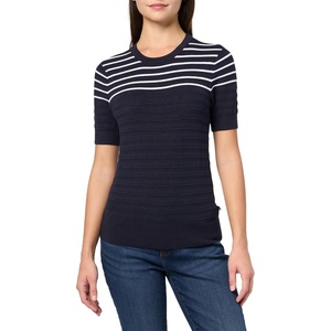 image:imageNautica Womens Striped Ribbed Knit Short Sleeve SweaterNight Sky Multi