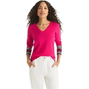 image:imageNautica Womens Tipped Long Sleeve VNeck Knit SweaterBridal Rose Multi