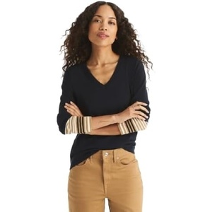 image:imageNautica Womens Tipped Long Sleeve VNeck Knit SweaterNight Sky Multi