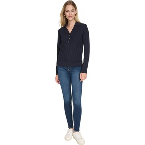 image:imageNautica Womens VNeck Cable Polo Long SleeveNight Sky