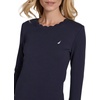image:imageNautica Womens 34 Sleeve Length Cotton Solid Scalloped Knit TopNight Sky
