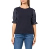 image:imageNautica Womens Knit Short Sleeve Puff Sleeve Mixed Media Knit TopNight Sky