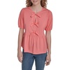 image:imageNautica Womens Short Sleeve Peplum Solid Bow Detail TopPeony