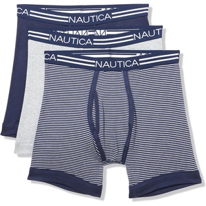 image:imageNautica Mens Classic Cotton 3Pack Boxer BriefsPeacoatHeather GreyStripe 2 White