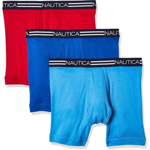 image:imageNautica Mens Classic Cotton 3Pack Boxer BriefsSea CobaltAero BlueNautica Red