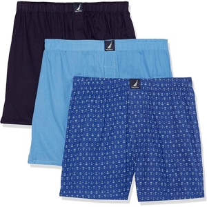 image:imageNautica Mens Classic Cotton 3Pack Woven BoxersAero BluePeacoatAnchor Bright Cobalt
