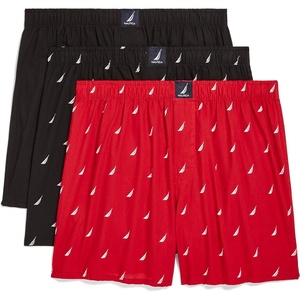 image:imageNautica Mens Classic Cotton 3Pack Woven BoxersBlackSail Black WhiteSail Nautica Red