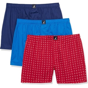 image:imageNautica Mens Classic Cotton 3Pack Woven BoxersBlue DepthsPro BlueAnchor Print Cerise