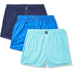 image:imageNautica Mens Classic Cotton 3Pack Woven BoxersPeacoatHoundstooth Scuba BlueAnchor Print