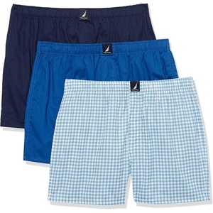 image:imageNautica Mens Classic Cotton 3Pack Woven BoxersPeacoatMonaco BlueMed Check Print
