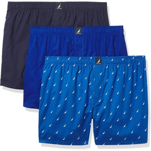 image:imageNautica Mens Classic Cotton 3Pack Woven BoxersPeacoatOcean LapisSails Sea Cobalt