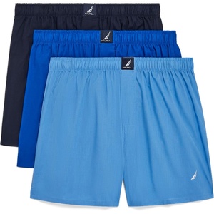 image:imageNautica Mens Classic Cotton 3Pack Woven BoxersPeacoatSea CobaltAero Blue White J Class Logo
