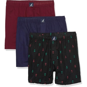 image:imageNautica Mens Classic Cotton 3Pack Woven BoxersPeacoatTawny Port2 Way Anchor Black Holiday