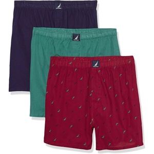 image:imageNautica Mens Classic Cotton 3Pack Woven BoxersPeacoatTidal GreenSailsnautica Red Holiday