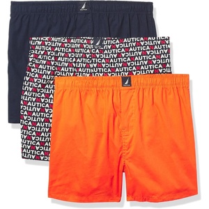 image:imageNautica Mens Classic Cotton 3Pack Woven BoxersPeacoatTropic OrangeNautica Logo Print