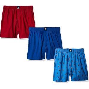 image:imageNautica Mens Classic Cotton 3Pack Woven BoxersSea CobaltNautica RedLobster Aero Blue