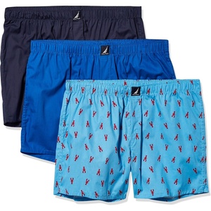 image:imageNautica Mens Classic Cotton 3Pack Woven BoxersSea CobaltPeacoatLobster Aero Blue