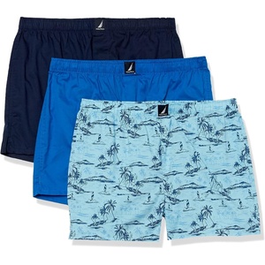 image:imageNautica Mens Classic Cotton 3Pack Woven BoxersSpinner BluePeacoatTropical Scenic Print