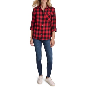 image:imageNautica Womens Button Front Long Sleeve Roll Tab ShirtBlackHaute Red