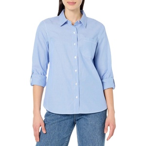 image:imageNautica Womens Button Front Long Sleeve Roll Tab ShirtBlueWhite