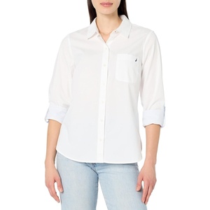 image:imageNautica Womens Button Front Long Sleeve Roll Tab ShirtBright White