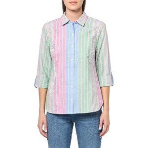 image:imageNautica Womens Button Front Long Sleeve Roll Tab ShirtGreen Multi