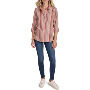 image:imageNautica Womens Button Front Long Sleeve Roll Tab ShirtHaute Red Multi
