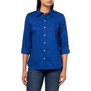 image:imageNautica Womens Button Front Long Sleeve Roll Tab ShirtMarina Blue