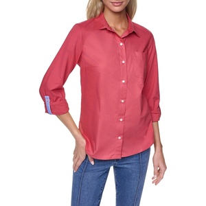 image:imageNautica Womens Button Front Long Sleeve Roll Tab ShirtMineral Red