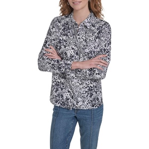 image:imageNautica Womens Button Front Long Sleeve Roll Tab ShirtNight Sky Bright White