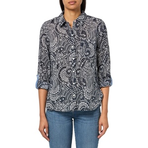 image:imageNautica Womens Button Front Long Sleeve Roll Tab ShirtNight Sky White Cap