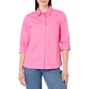 image:imageNautica Womens Button Front Long Sleeve Roll Tab ShirtSangria Sunset