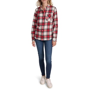 image:imageNautica Womens Button Front Long Sleeve Roll Tab ShirtWhite SwanHaute Red