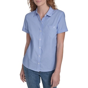 image:imageNautica Womens Button Front Short Sleeve Camp ShirtBlueWhite