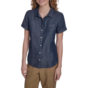 image:imageNautica Womens Button Front Short Sleeve Camp ShirtDark Azure