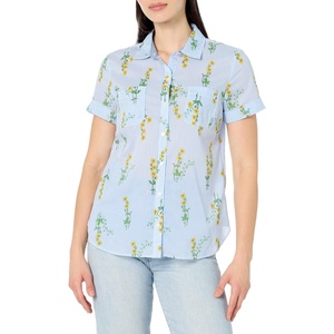 image:imageNautica Womens Button Front Short Sleeve Camp ShirtFloral Daffodil Mulit