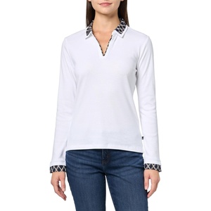 image:imageNautica Womens Double Collar Long Sleeve VNeck Twofer Johnny Collar Knit TopBright White