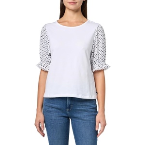 image:imageNautica Womens Knit Short Sleeve Puff Sleeve Mixed Media Knit TopBright White