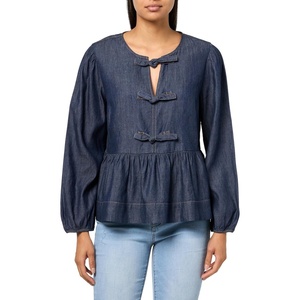 image:imageNautica Womens Long Sleeve Chambray Popover Denim TopDark Azure