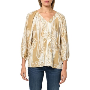 image:imageNautica Womens Long Sleeve Printed Paisley VNeck BlouseRopeIvory