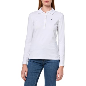 image:imageNautica Womens Long Sleeve Solid Collared Polo ShirtBright White