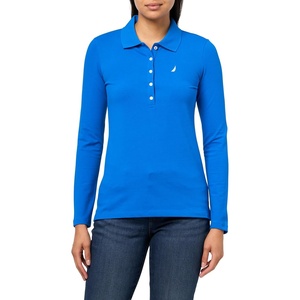 image:imageNautica Womens Long Sleeve Solid Collared Polo ShirtCerulean