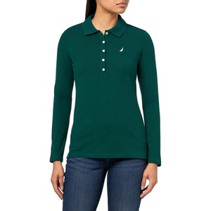 image:imageNautica Womens Long Sleeve Solid Collared Polo ShirtForest