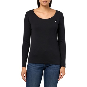 image:imageNautica Womens Long Sleeve Solid Scoop Neck Cotton TShirtBlack