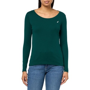 image:imageNautica Womens Long Sleeve Solid Scoop Neck Cotton TShirtForest