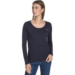 image:imageNautica Womens Long Sleeve Solid Scoop Neck Cotton TShirtNight Sky