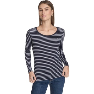 image:imageNautica Womens Long Sleeve Striped Scoop Neck TShirtNight SkyBright White