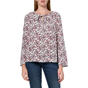 image:imageNautica Womens Printed Long Sleeve Tie Front Woven Popover TopIvory Multi
