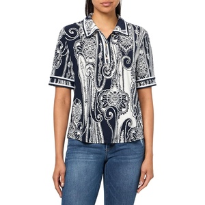 image:imageNautica Womens Short Sleeve Knit Paisley Print Collared PoloNight SkyIvory