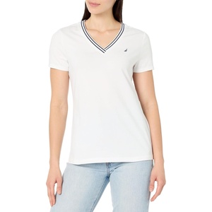 image:imageNautica Womens Solid VNeck Short Sleeve TShirt ShirtBright White